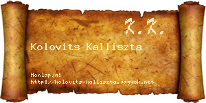 Kolovits Kalliszta névjegykártya